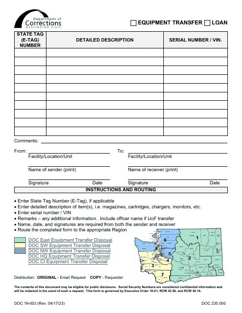 Form DOC19-003  Printable Pdf