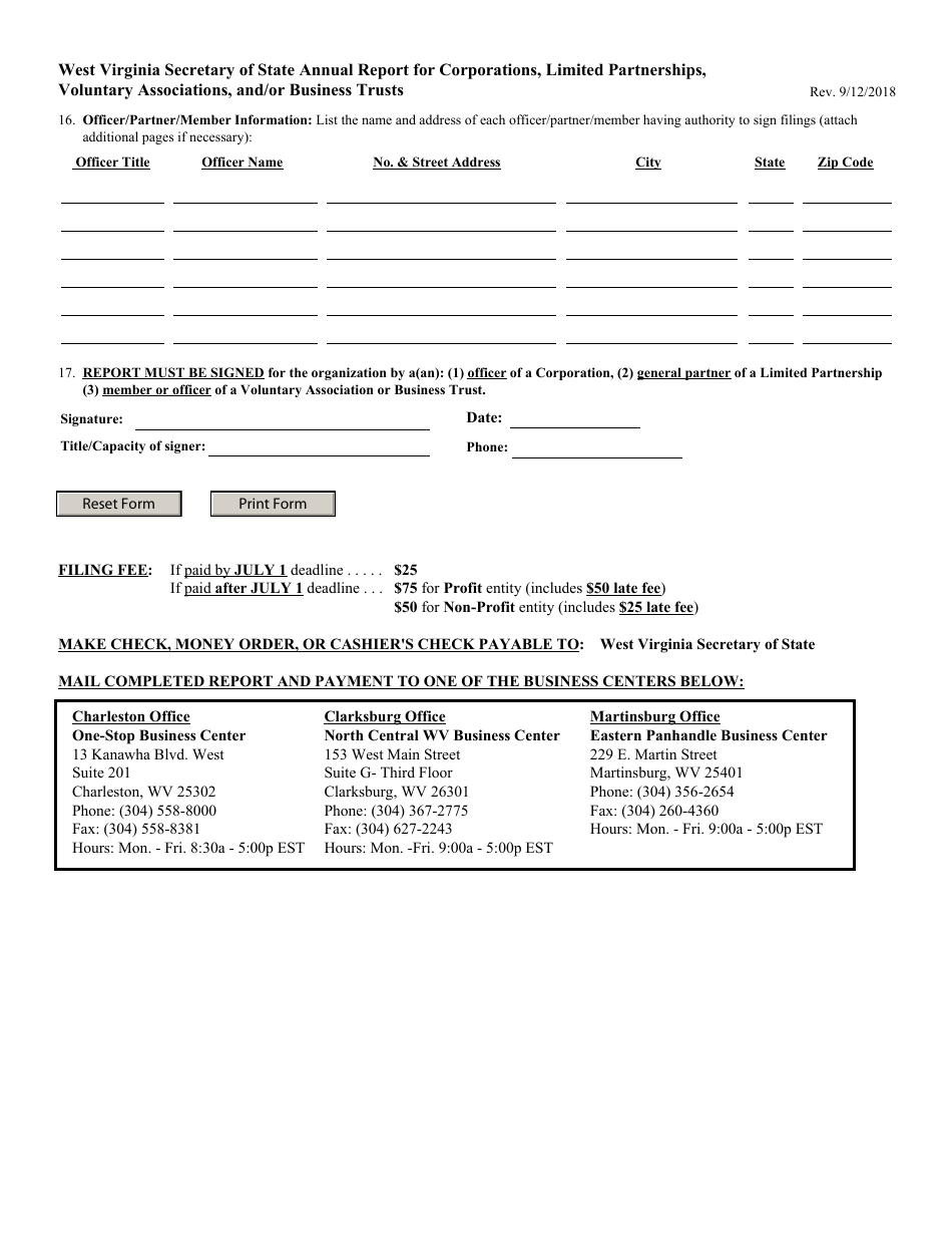 Annual Report for Corporations, Limited Partnerships, Voluntary Associations, and / or Business Trusts - West Virginia, Page 2