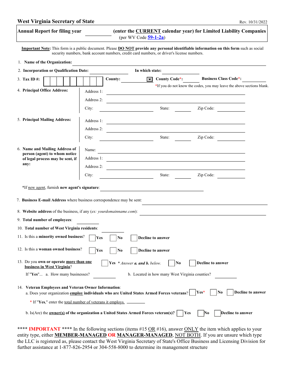 west-virginia-annual-report-for-limited-liability-companies-fill-out