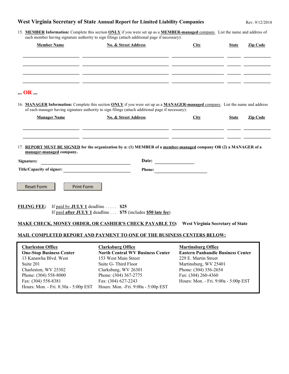 Annual Report for Limited Liability Companies - West Virginia, Page 2