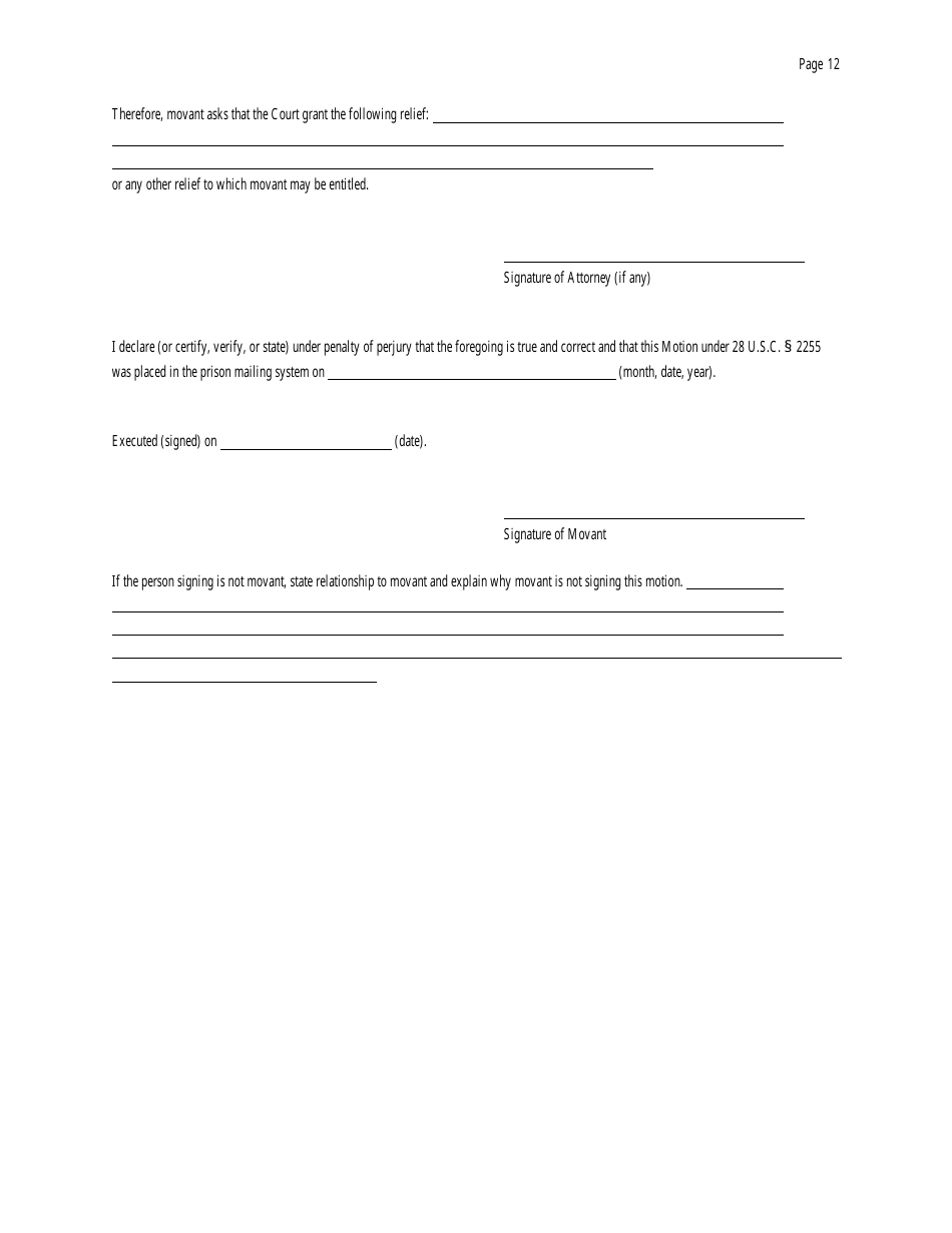 Motion Under 28 U.s.c. 2255 to Vacate, Set Aside, or Correct Sentence by a Person in Federal Custody - Oklahoma, Page 12
