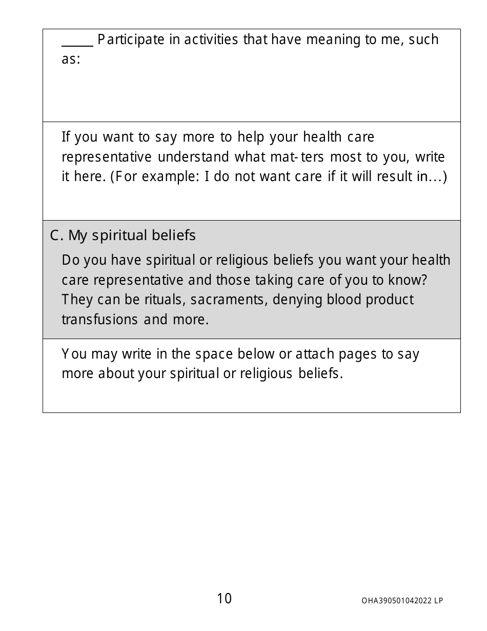 Form OHA3905 Advance Directive Form (Large Print) - Oregon, Page 10