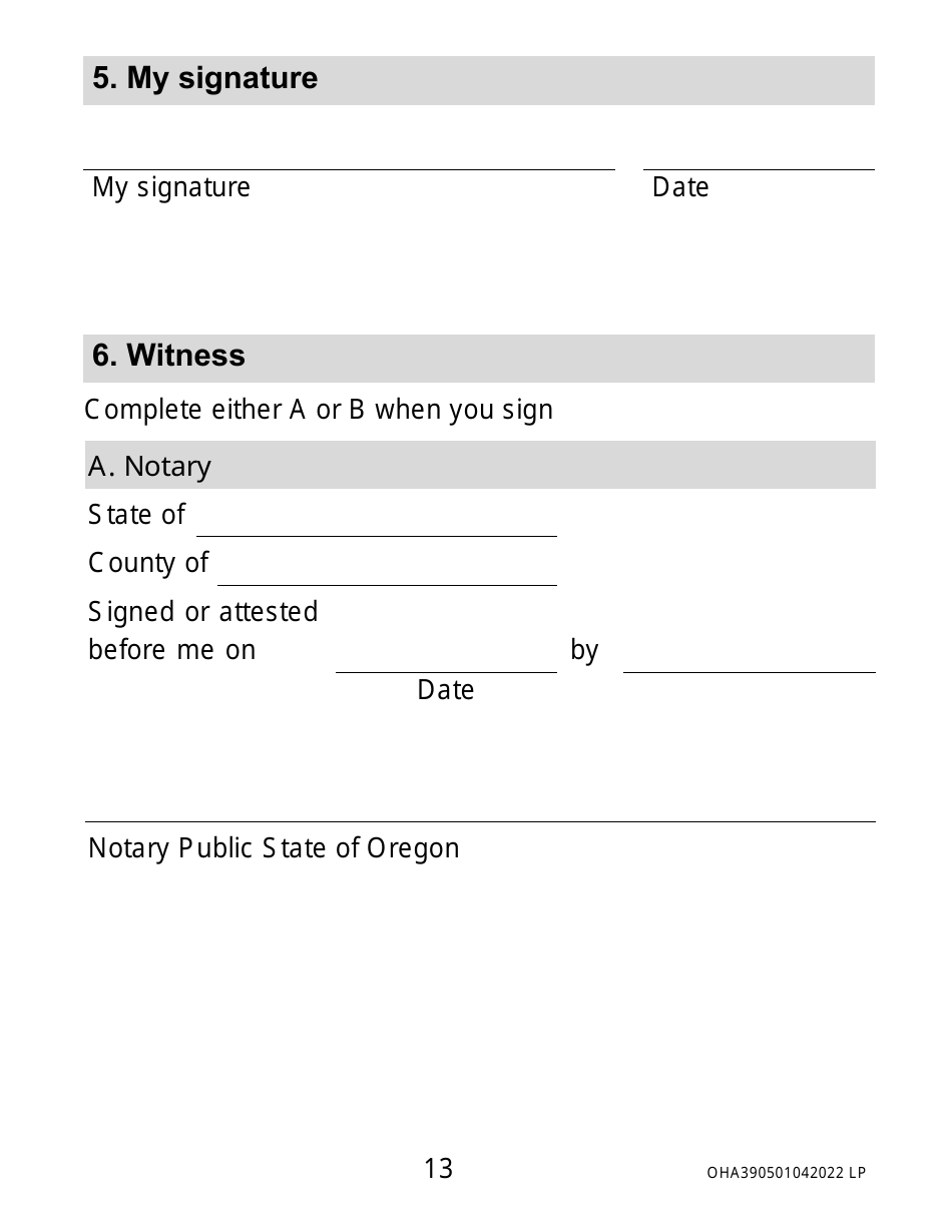 Form OHA3905 Advance Directive Form (Large Print) - Oregon, Page 13