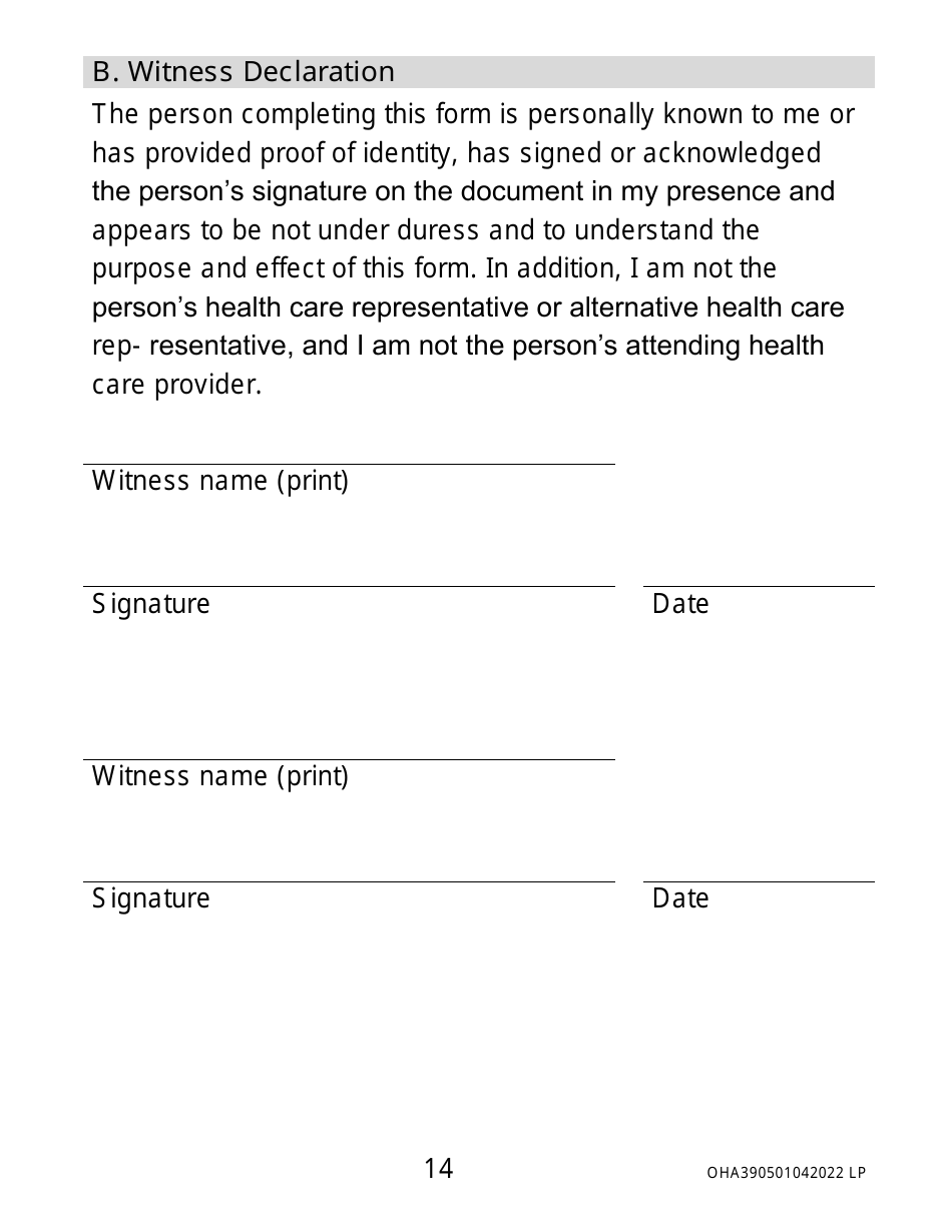 Form OHA3905 Advance Directive Form (Large Print) - Oregon, Page 14