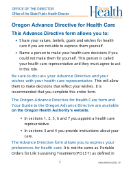 Form OHA3905 Advance Directive Form (Large Print) - Oregon