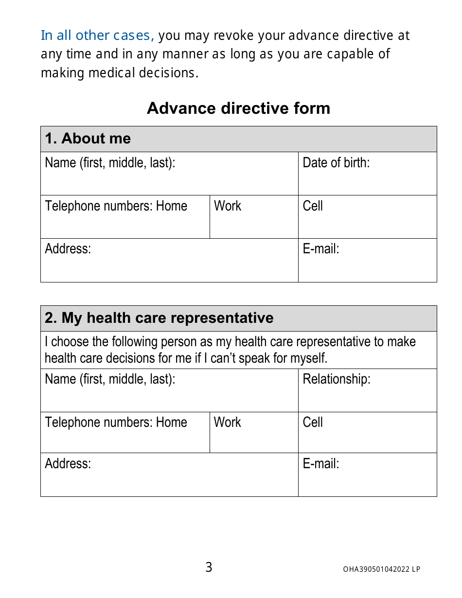 Form OHA3905 Advance Directive Form (Large Print) - Oregon, Page 3