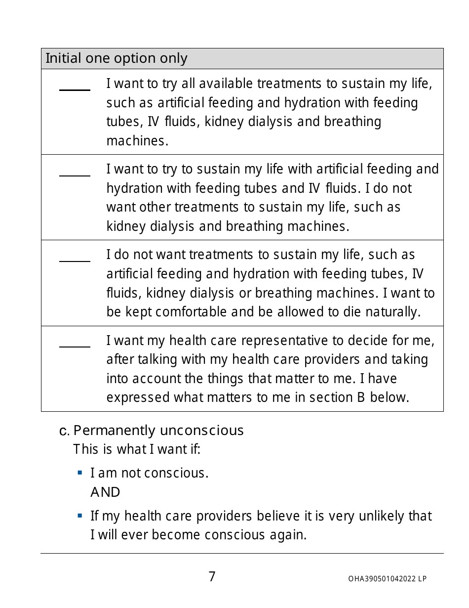 Form OHA3905 Advance Directive Form (Large Print) - Oregon, Page 7