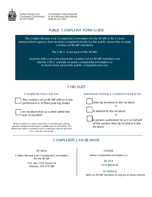 Public Complaint Form Guide - Canada