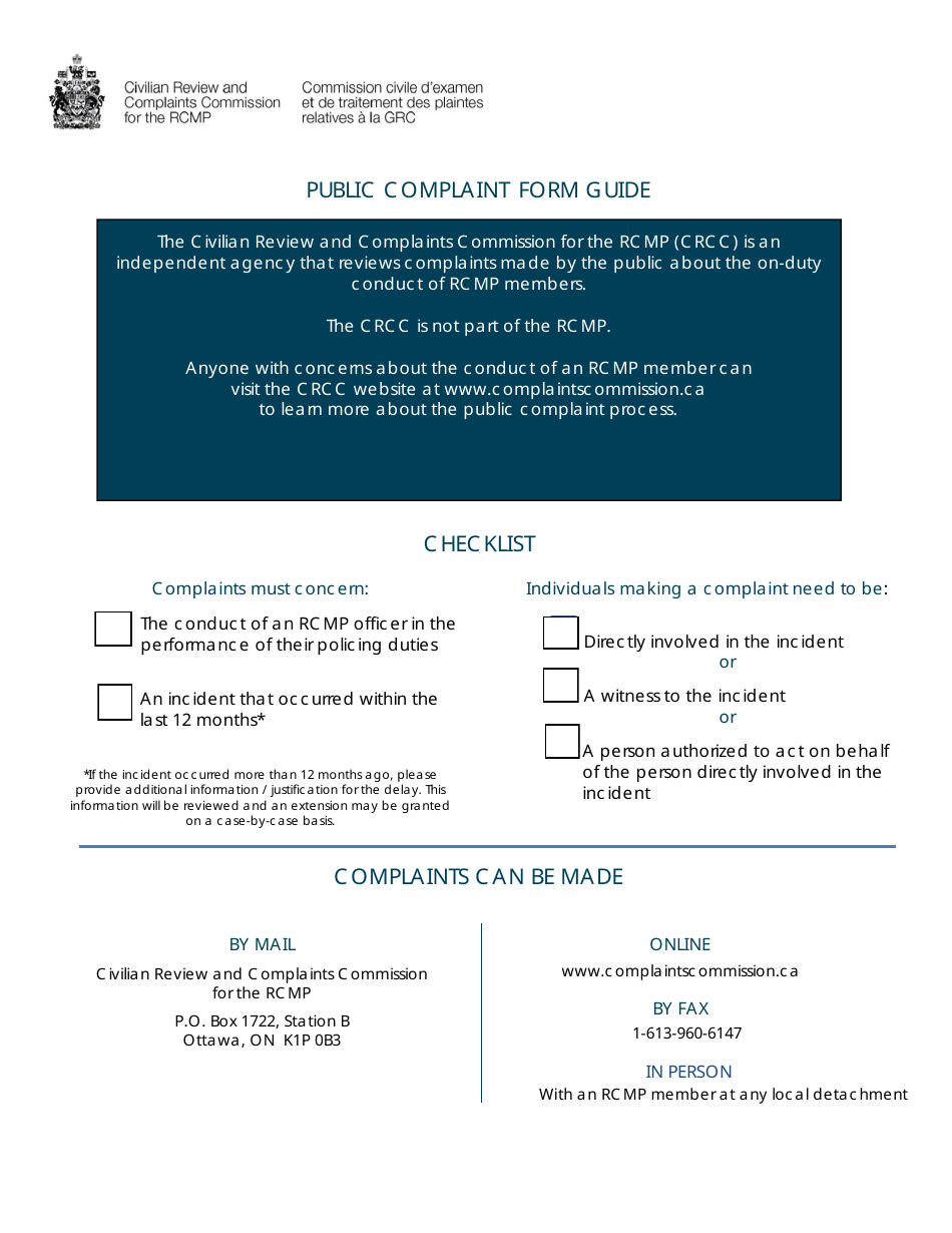 Canada Public Complaint Form Guide Fill Out, Sign Online and Download PDF Templateroller