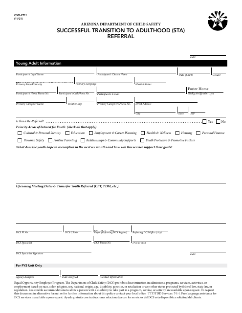Form CSO-2711 Successful Transition to Adulthood (Sta) Referral - Arizona