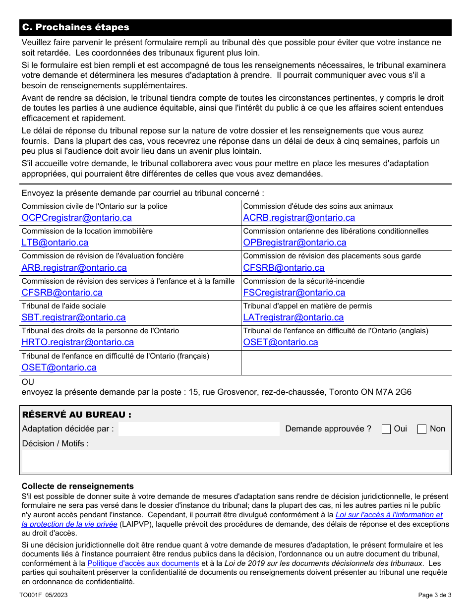 Forme TO001F Demande De Mesures Dadaptation - Ontario, Canada (French), Page 3
