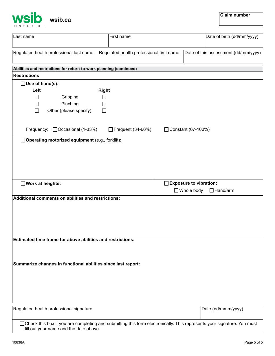Form 10638A Musculoskeletal (Msk) Program of Care: Supplementary Report - Ontario, Canada, Page 5
