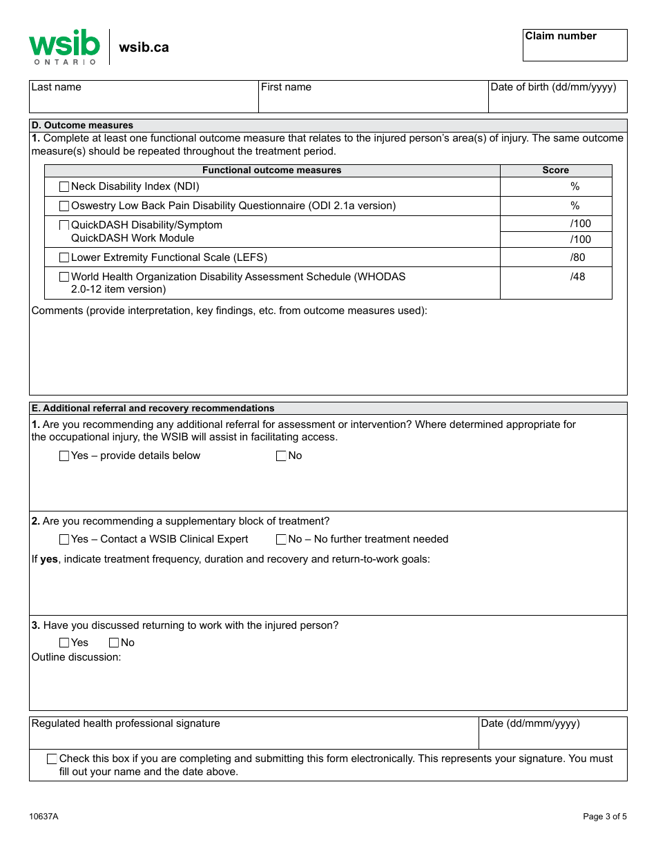 Form 10637A Musculoskeletal (Msk) Program of Care: Care and Outcomes Summary - Ontario, Canada, Page 3