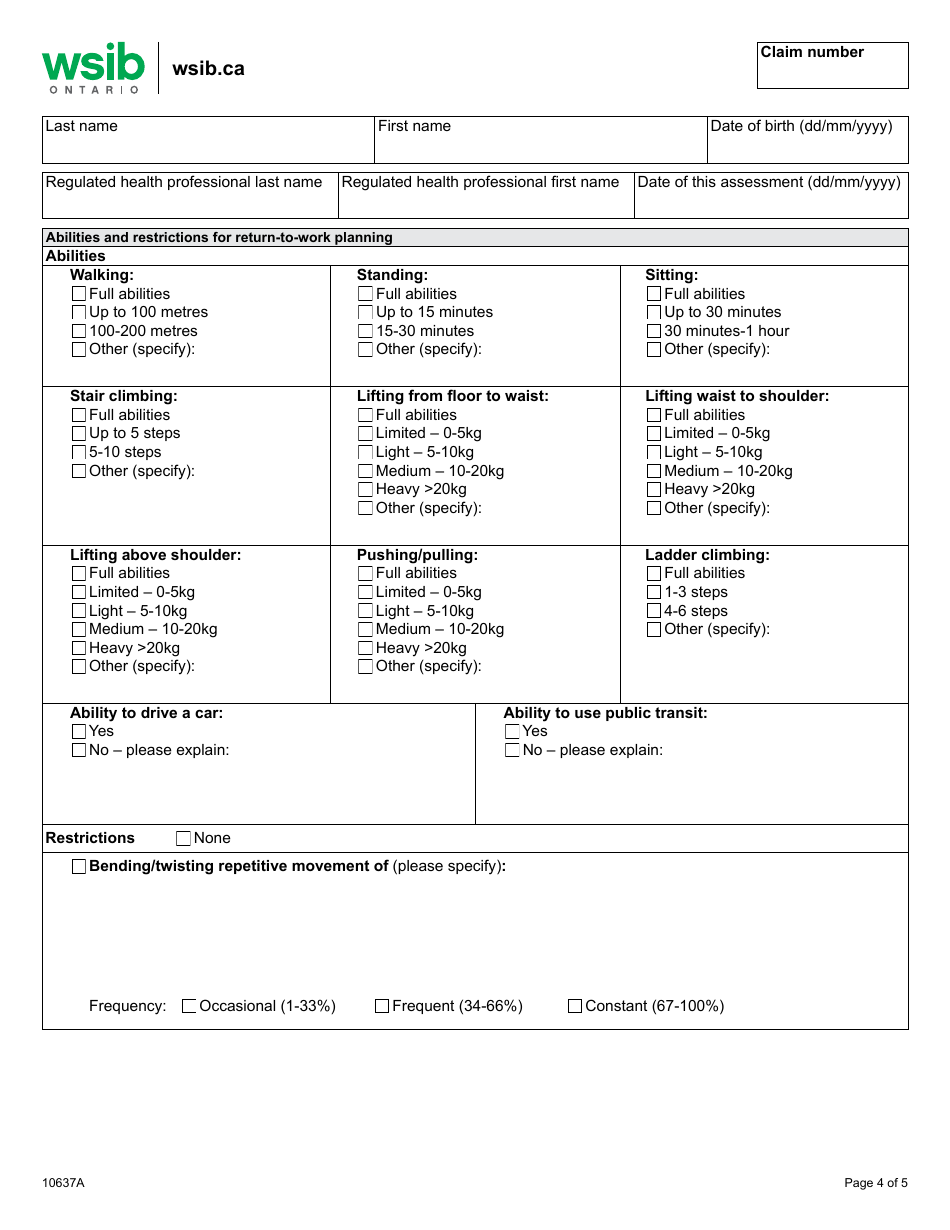 Form 10637A Musculoskeletal (Msk) Program of Care: Care and Outcomes Summary - Ontario, Canada, Page 4