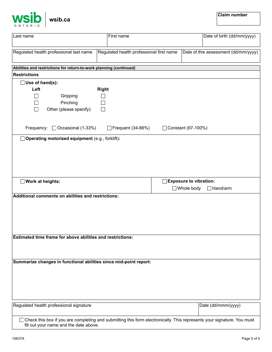 Form 10637A Musculoskeletal (Msk) Program of Care: Care and Outcomes Summary - Ontario, Canada, Page 5