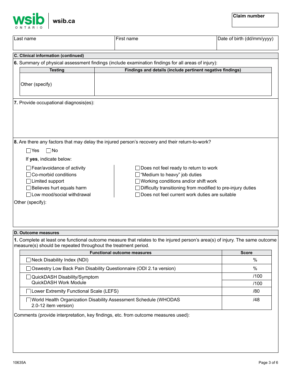 Form 10635A Musculoskeletal (Msk) Program of Care: Initial Assessment Report - Ontario, Canada, Page 3