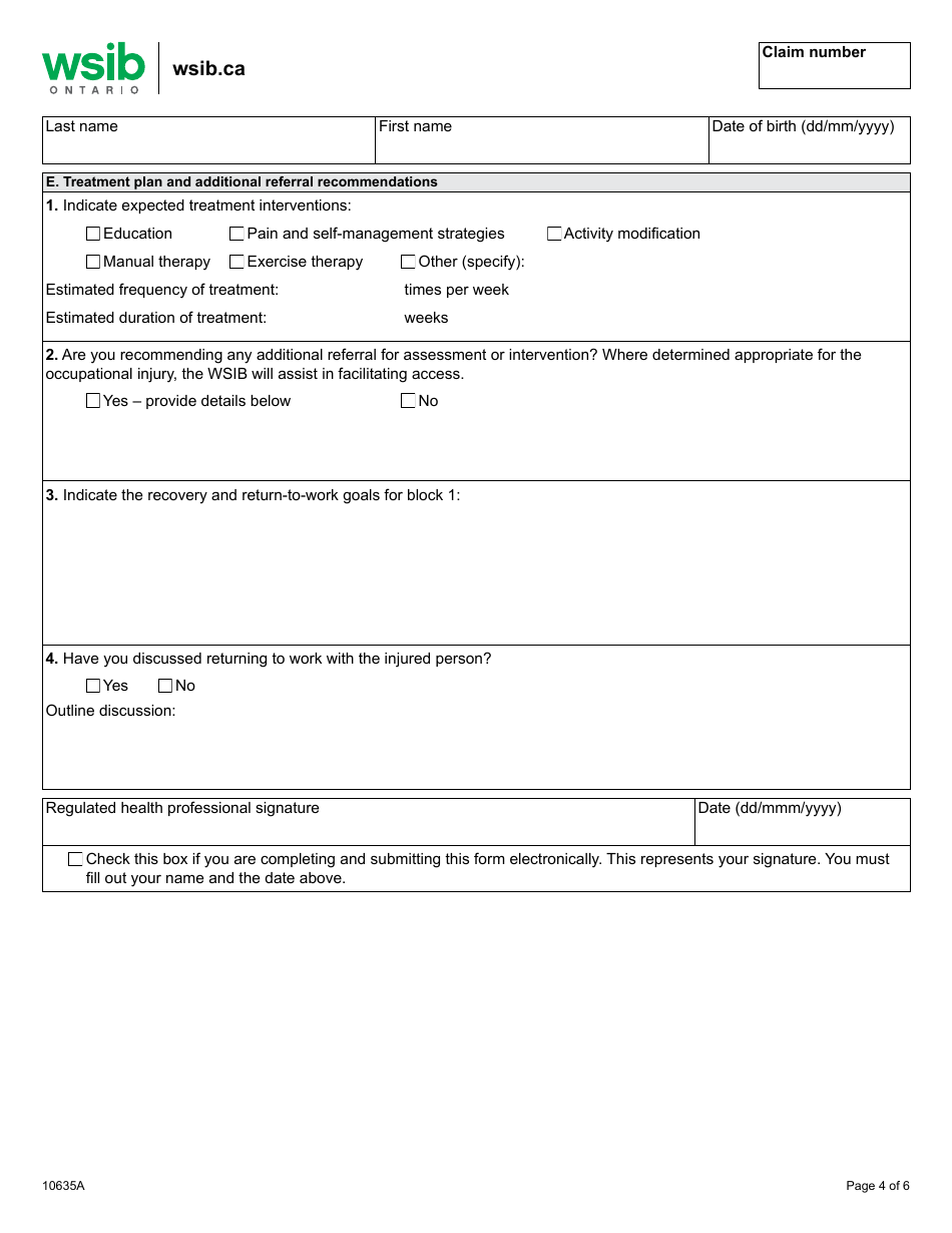 Form 10635A Musculoskeletal (Msk) Program of Care: Initial Assessment Report - Ontario, Canada, Page 4
