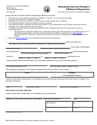 Document preview: Form F627-045-000 Residential Service Plumber's Affidavit of Experience - Washington