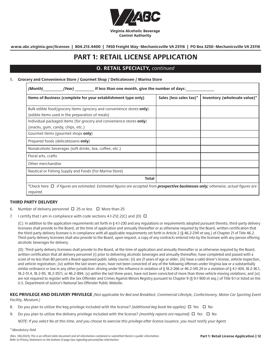 Retail License Application - Virginia, Page 12