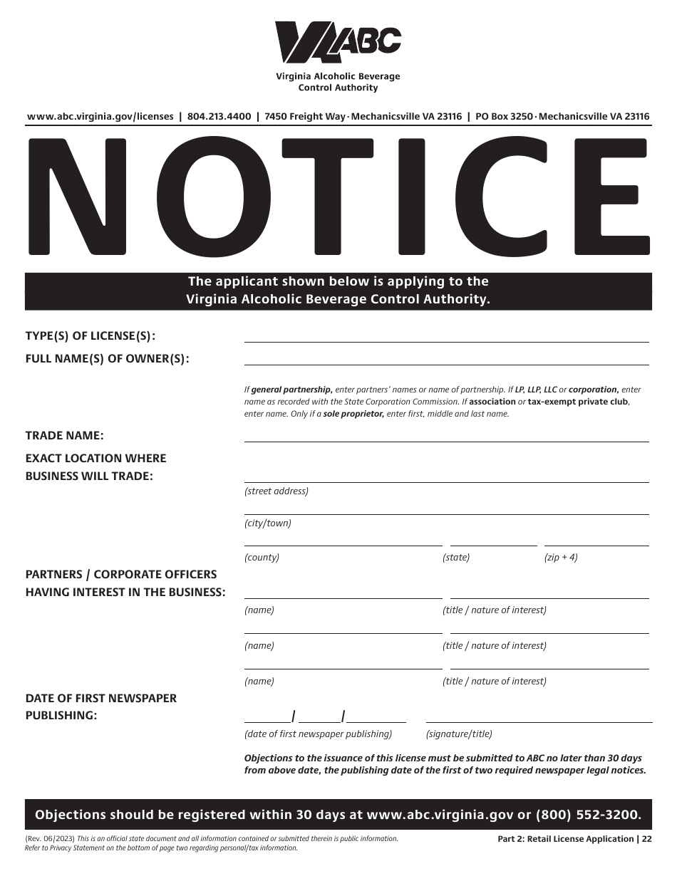 Retail License Application - Virginia, Page 22