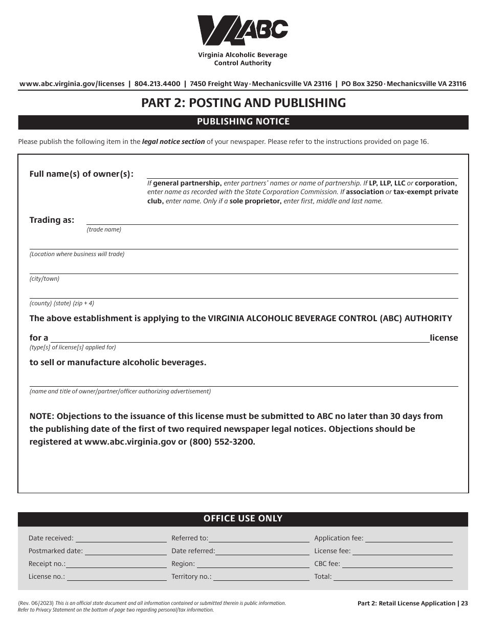 Retail License Application - Virginia, Page 23