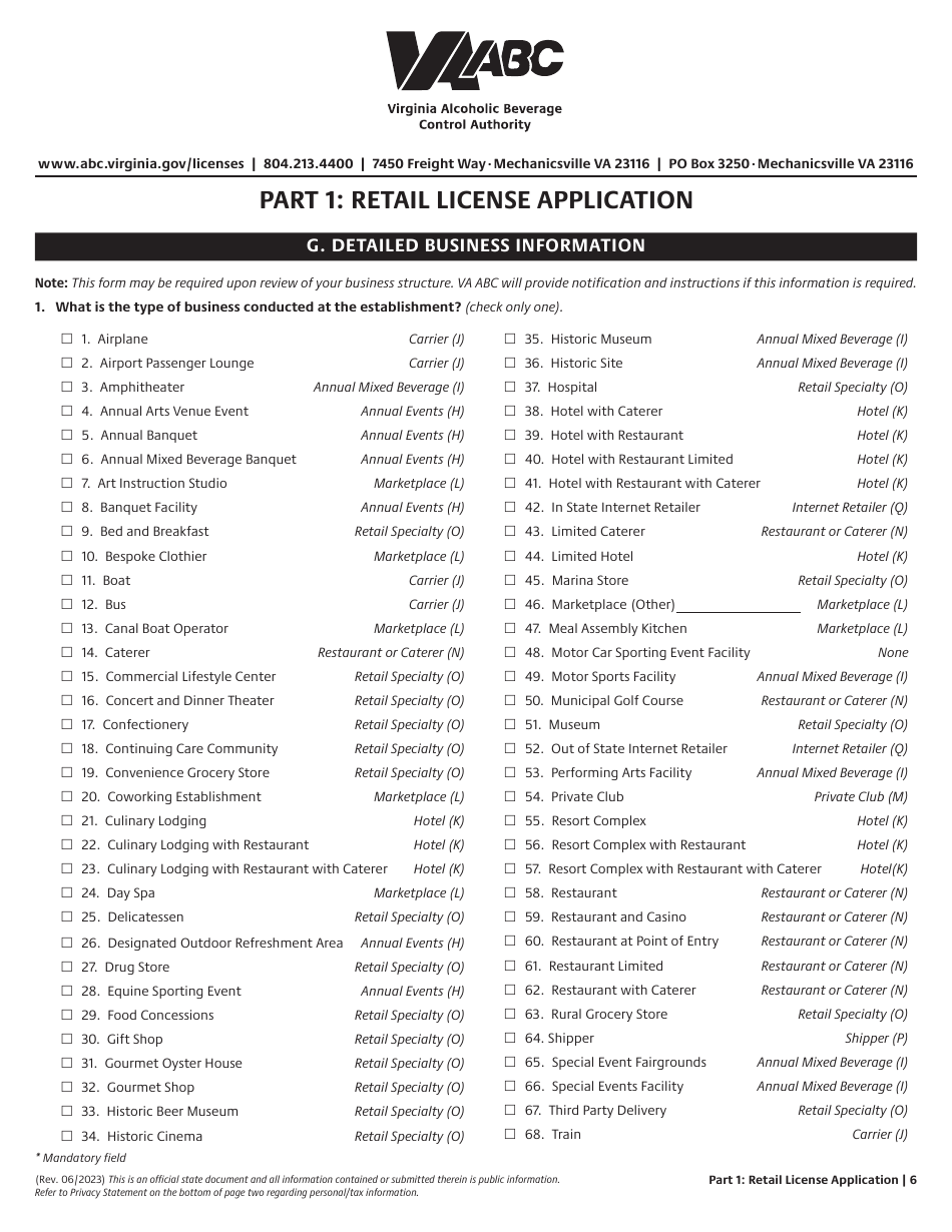 Retail License Application - Virginia, Page 6