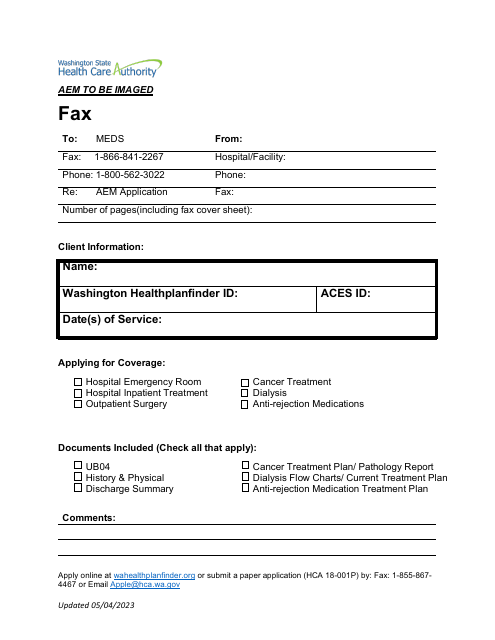 Aem Fax Cover Sheet - Washington Download Pdf