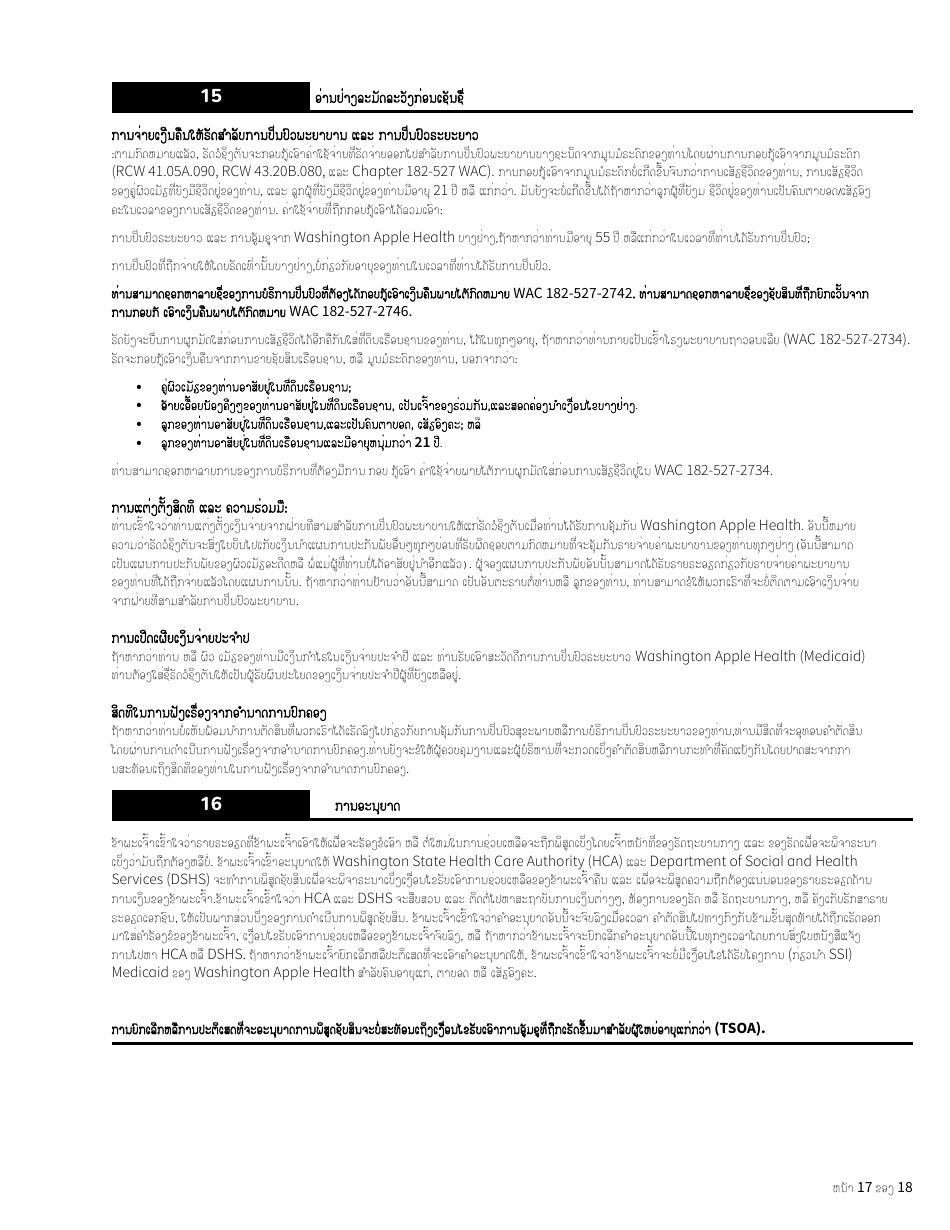Form HCA18-005 LA Washington Apple Health Application for Aged, Blind, Disabled / Long-Term Services and Supports - Washington (Lao), Page 17