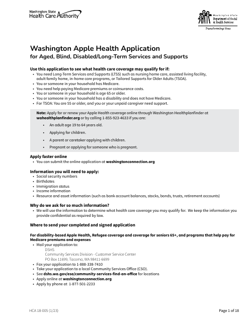 Form HCA18-005 Washington Apple Health Application for Aged, Blind, Disabled/Long-Term Services and Supports - Washington