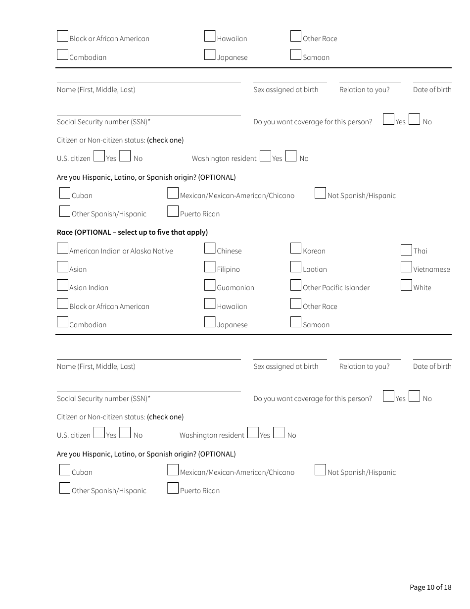Form HCA18-005 Washington Apple Health Application for Aged, Blind, Disabled / Long-Term Services and Supports - Washington, Page 10