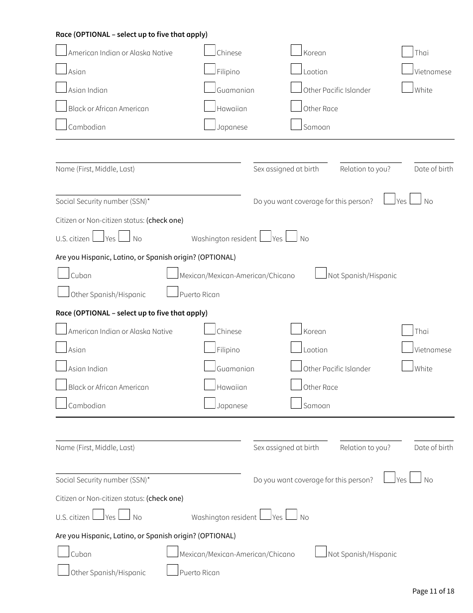 Form HCA18-005 Washington Apple Health Application for Aged, Blind, Disabled / Long-Term Services and Supports - Washington, Page 11