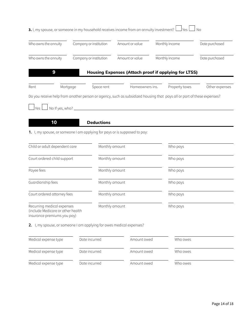 Form HCA18-005 Washington Apple Health Application for Aged, Blind, Disabled / Long-Term Services and Supports - Washington, Page 14