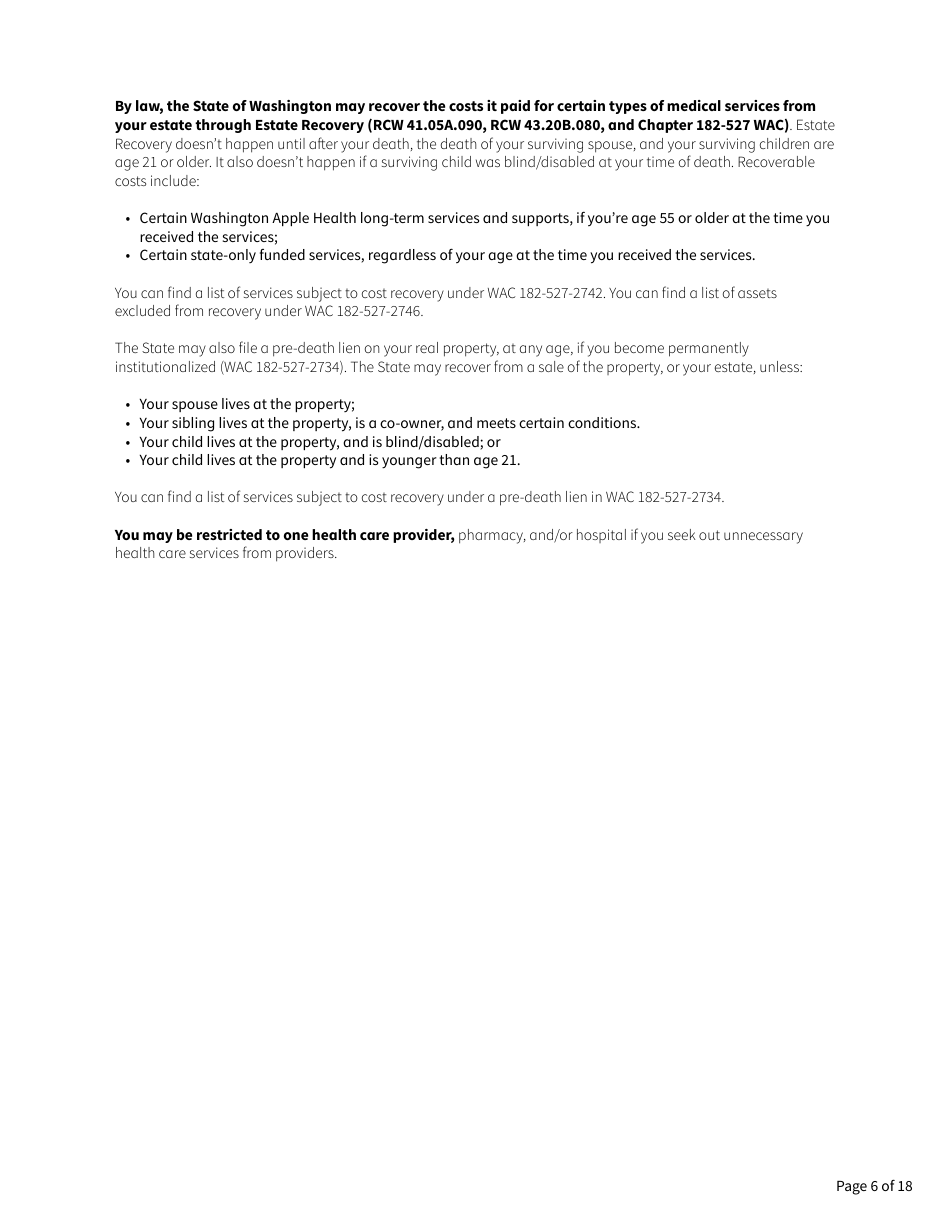 Form HCA18-005 Washington Apple Health Application for Aged, Blind, Disabled / Long-Term Services and Supports - Washington, Page 6