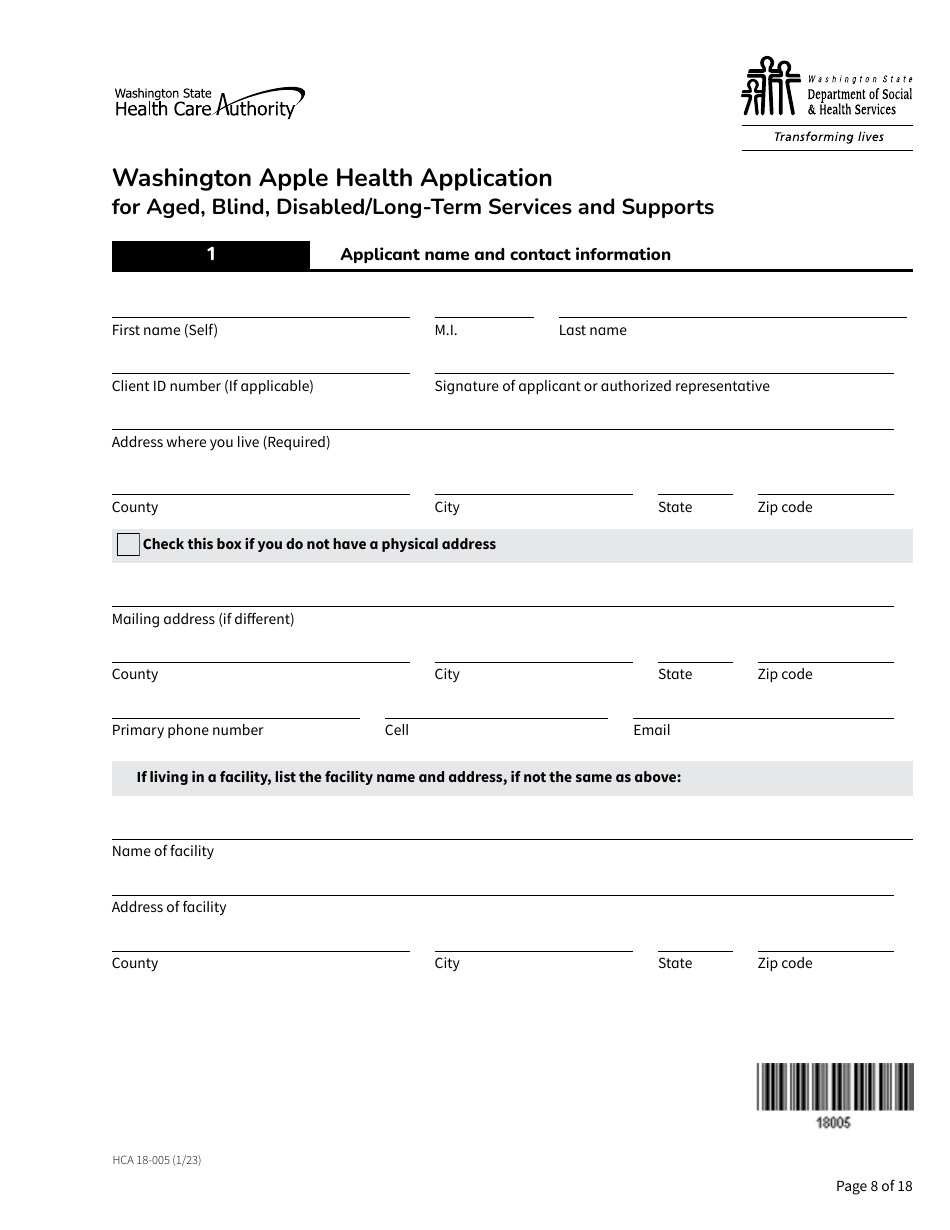 Form HCA18005 Download Fillable PDF or Fill Online Washington Apple