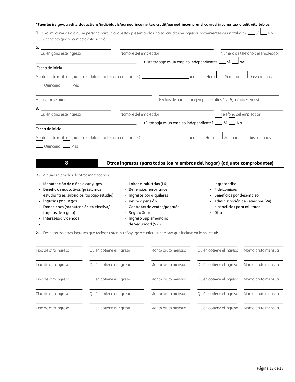 Formulario HCA18-005 SP Solicitud De Washington Apple Health Para Personas Ancianas, Ciegas, Discapacitadas / Servicios Y Apoyos a Largo Plazo - Washington (Spanish), Page 13
