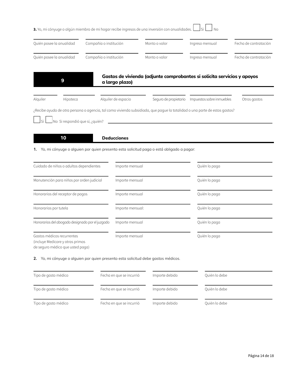 Formulario HCA18-005 SP Solicitud De Washington Apple Health Para Personas Ancianas, Ciegas, Discapacitadas / Servicios Y Apoyos a Largo Plazo - Washington (Spanish), Page 14