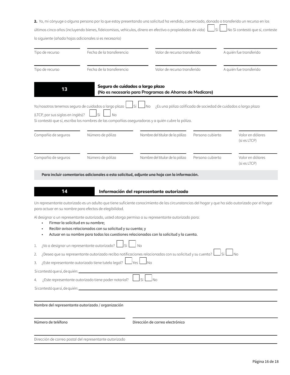 Formulario HCA18-005 SP Solicitud De Washington Apple Health Para Personas Ancianas, Ciegas, Discapacitadas / Servicios Y Apoyos a Largo Plazo - Washington (Spanish), Page 16