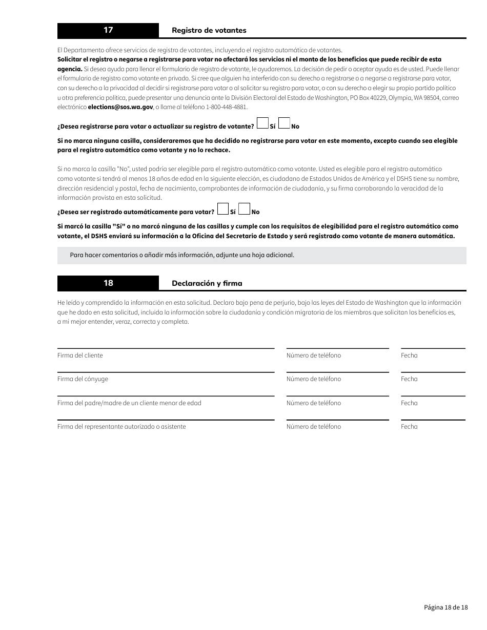 Formulario HCA18-005 SP Solicitud De Washington Apple Health Para Personas Ancianas, Ciegas, Discapacitadas / Servicios Y Apoyos a Largo Plazo - Washington (Spanish), Page 18
