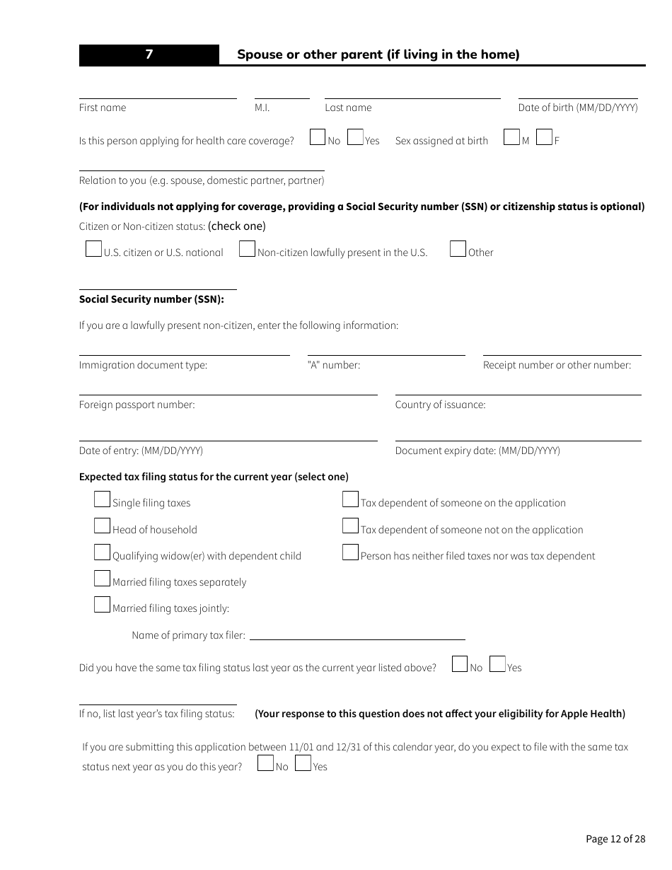 Form HCA18-001 Application for Health Care Coverage - Washington, Page 12