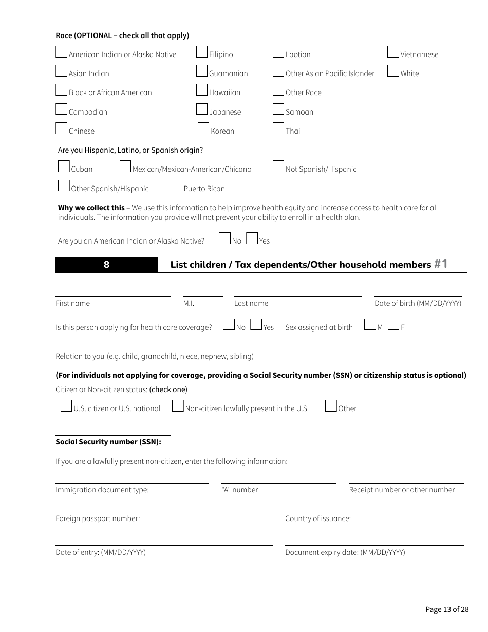 Form HCA18-001 Application for Health Care Coverage - Washington, Page 13