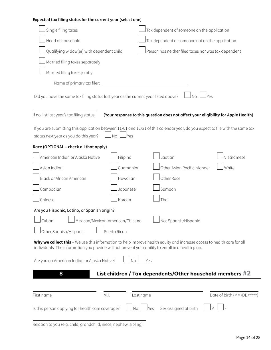 Form HCA18-001 Application for Health Care Coverage - Washington, Page 14