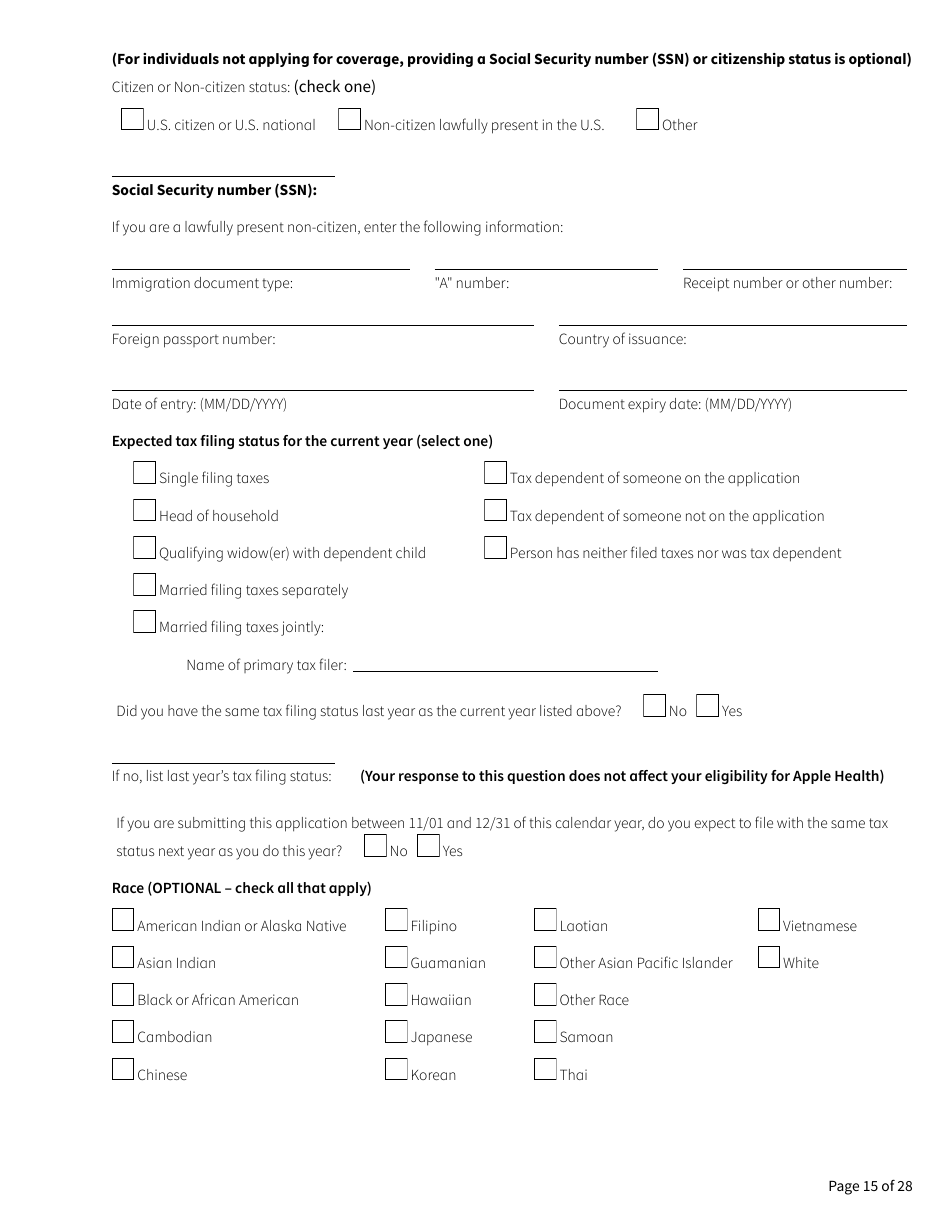 Form HCA18-001 Application for Health Care Coverage - Washington, Page 15