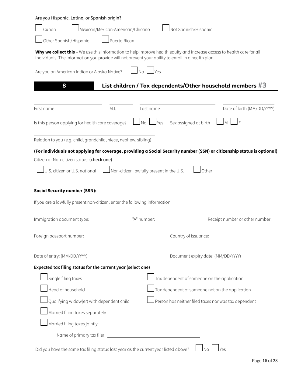 Form HCA18-001 Application for Health Care Coverage - Washington, Page 16