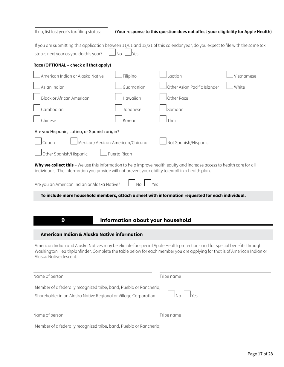 Form HCA18-001 Application for Health Care Coverage - Washington, Page 17