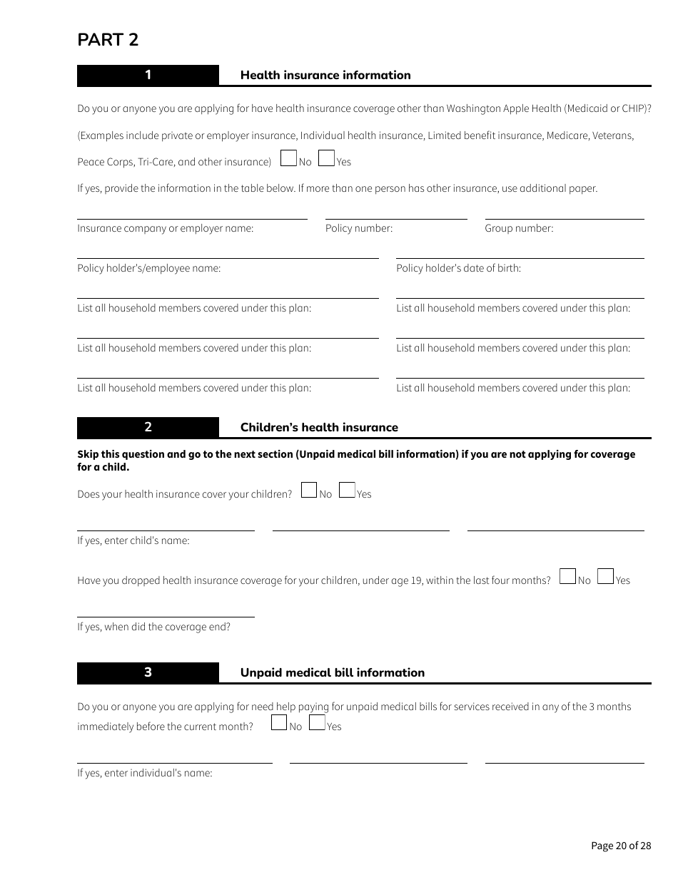 Form HCA18-001 Application for Health Care Coverage - Washington, Page 20
