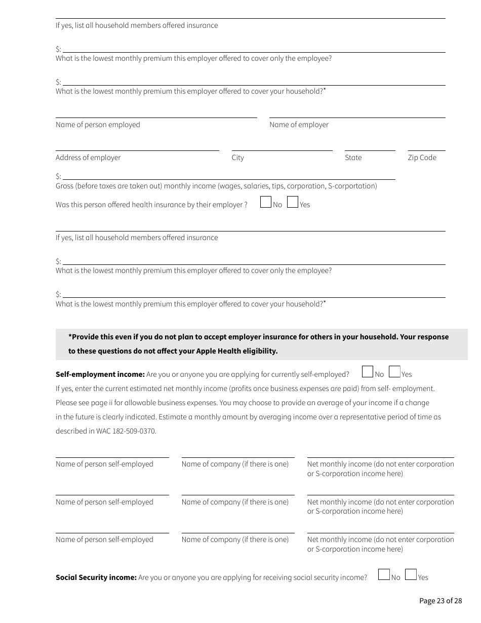 Form HCA18-001 Application for Health Care Coverage - Washington, Page 23