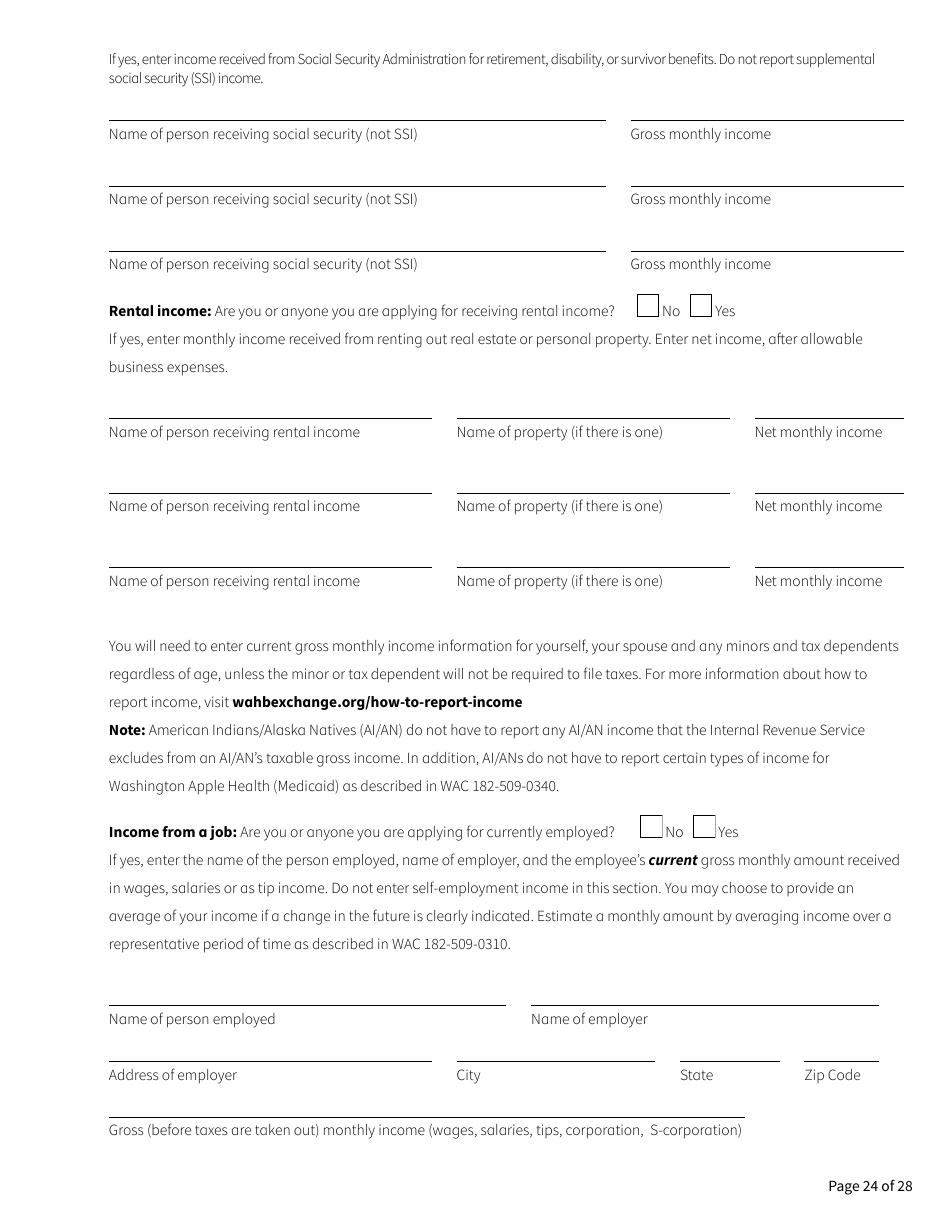 Form HCA18-001 Application for Health Care Coverage - Washington, Page 24