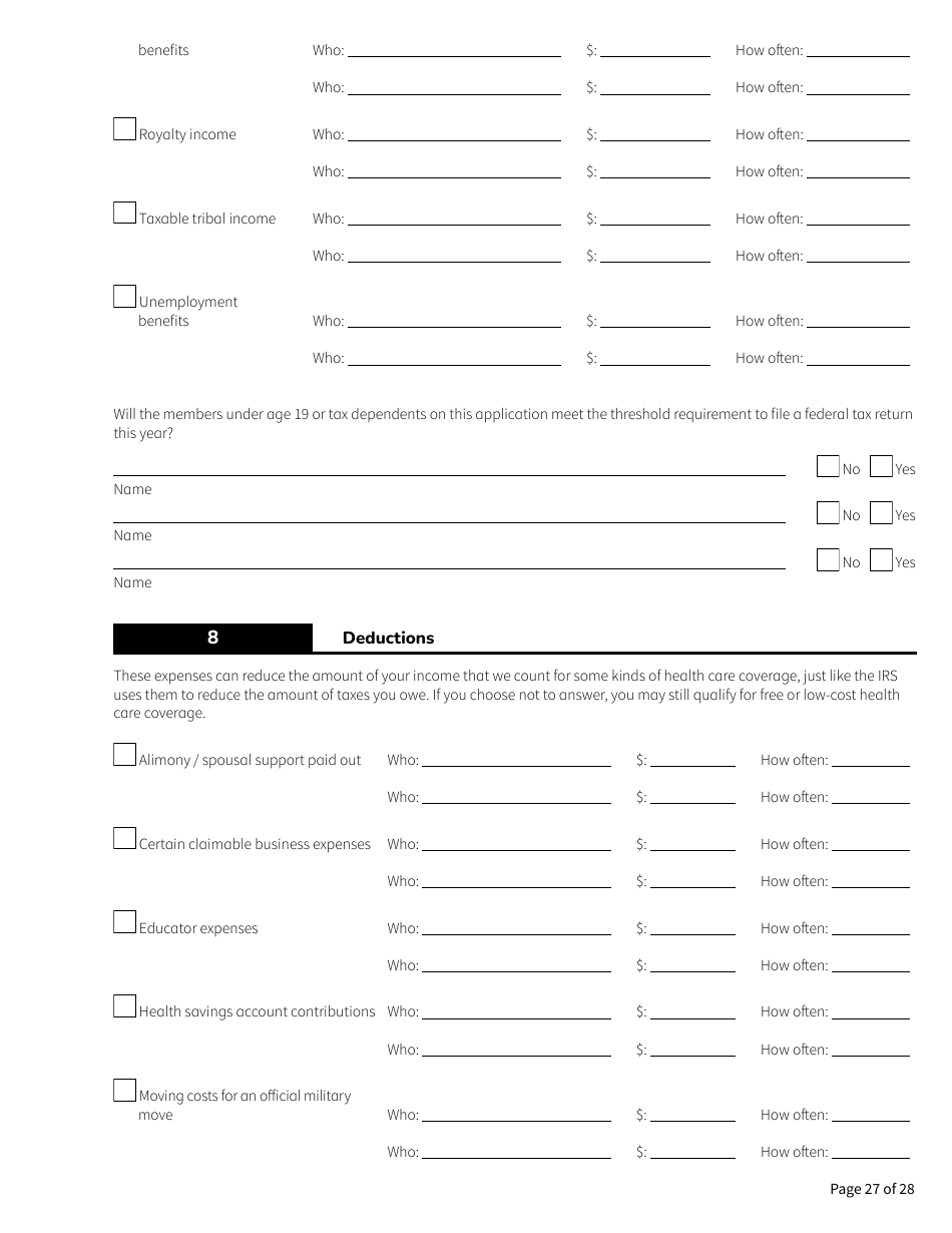 Form HCA18-001 Application for Health Care Coverage - Washington, Page 27