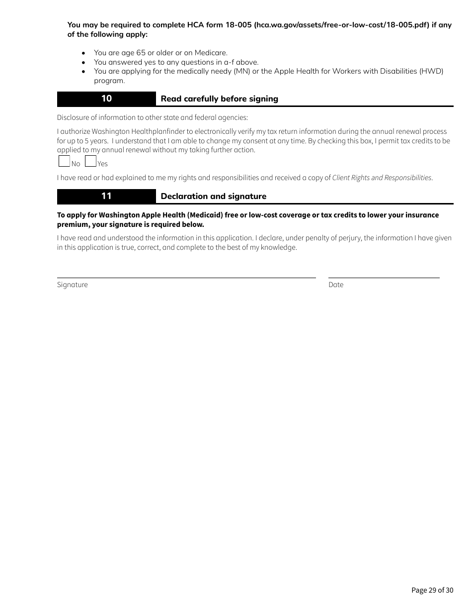 Form HCA18-001 Application for Health Care Coverage - Washington, Page 29