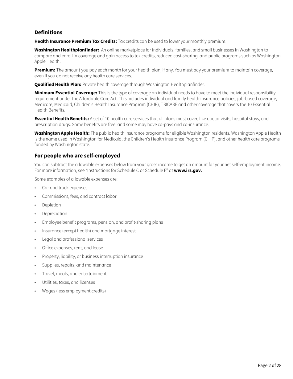 Form HCA18-001 Application for Health Care Coverage - Washington, Page 2